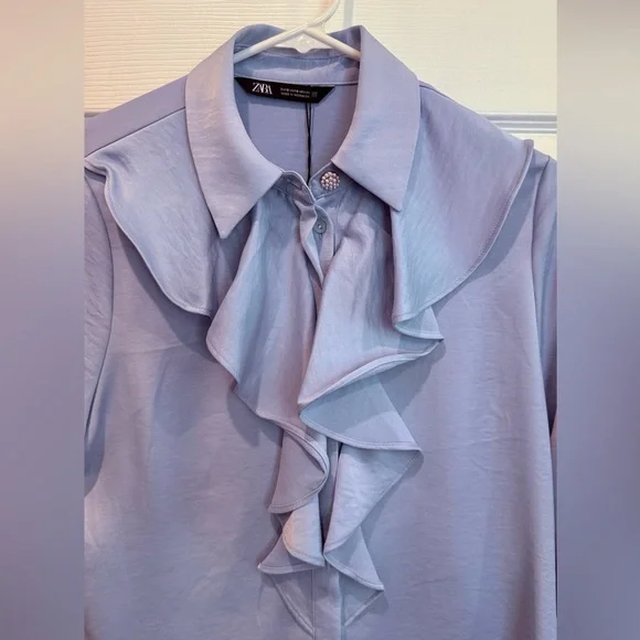 Zara Soft Blue Ruffle Blouse - Picture 5 of 5